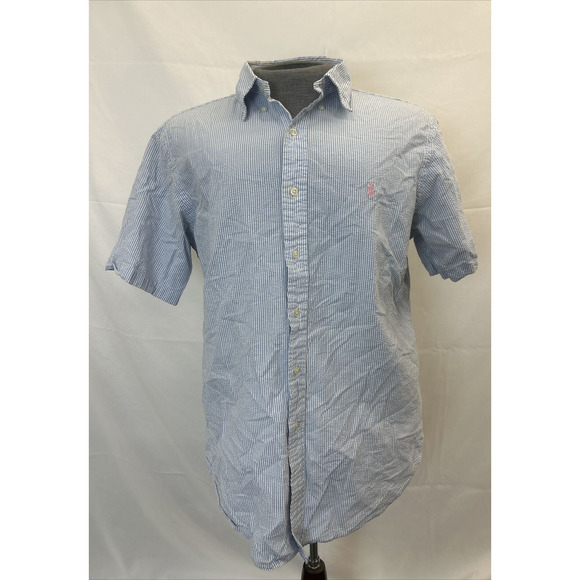 Polo Ralph Lauren Seersucker Short Sleeve Button Down Striped Mens Large Charity - Picture 1 of 10